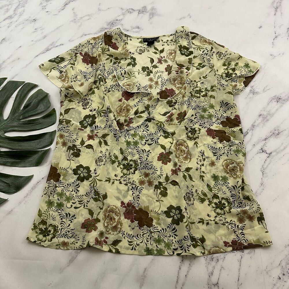 Separates Womens Vintage Y2k Babydoll Top Plus Size 2x Green Brown Floral Ruffle